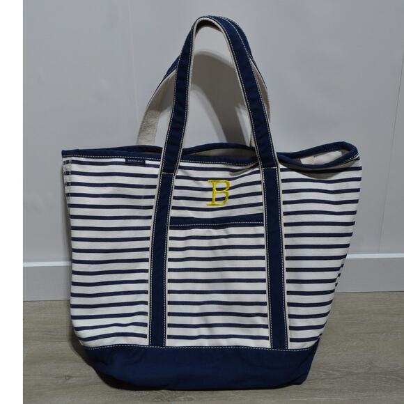 Lands' End XL Canvas Tote Bag Blue & White Striped - Picture 1 of 14